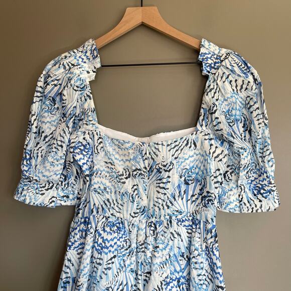 NWT SALONI Rachel-D Mini Dress Neptune Azure Size 2 Blue White Linen Puff Sleeve - Picture 12 of 16